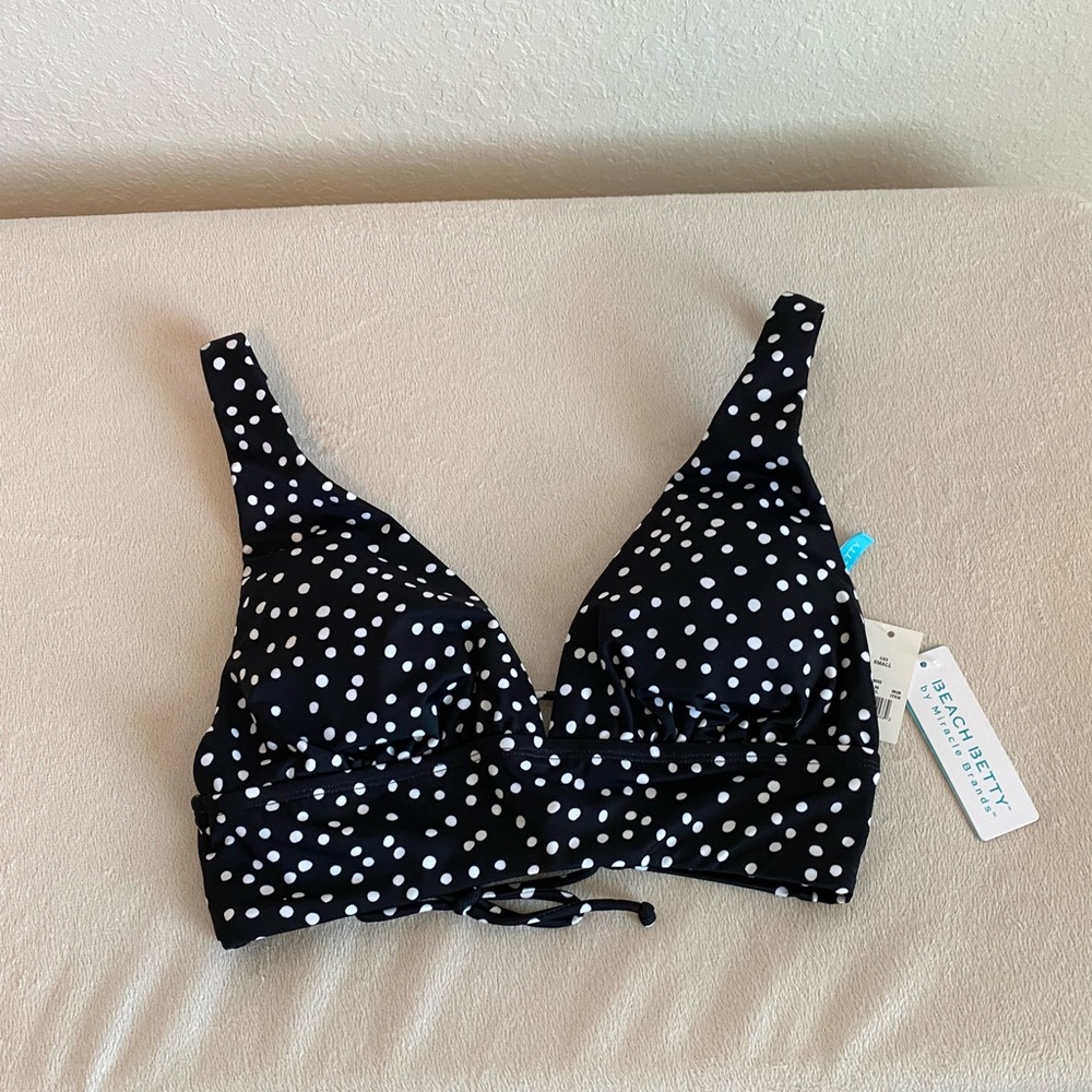 Beach Betty Bathing Suit Top size Small. Polka DotBlack & White. NWT - Picture 2 of 13